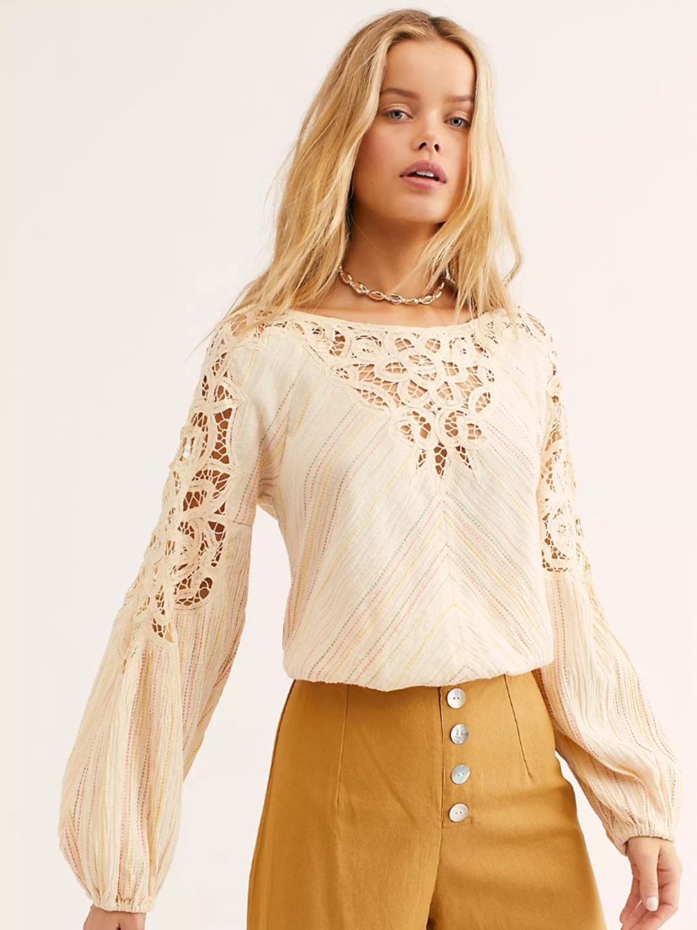 Free People Floating Memories Natural Striped Blouse
